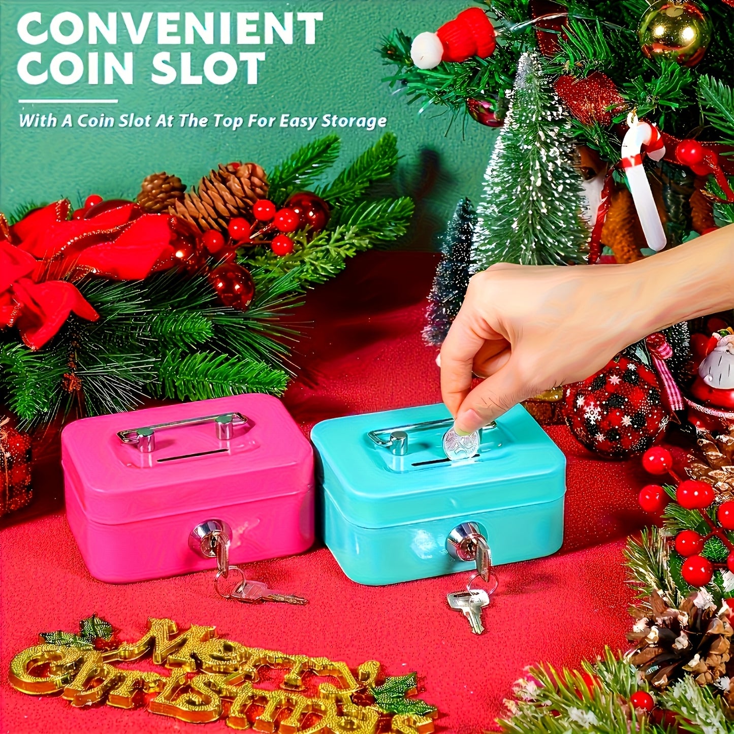 [Two Colors Optional]1pc Metal Key Lock Storage Box, Money Box, Adult Safe, Coin Safe, Adult Safe, Safe, Cash Register 4.5 * 3.8 * 2.3 Inches / 11.5 * 9.9 * 5.8 Cm