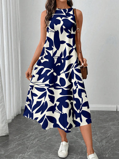 Women'S Elegant Floral Print Sleeveless Dress - Casual Summer Style, Round Neck, Lightweight Polyester, Perfect for Casual Attire, Allseason Dress | Floral Print Dress | Lightweight Dress