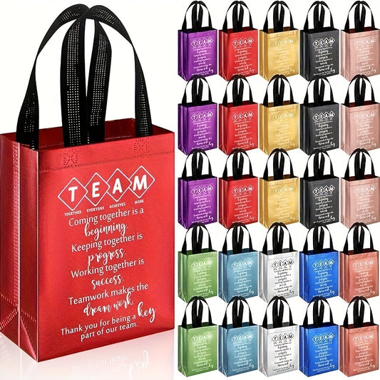 30-Pack Team Appreciation Gift Bags with Handles - Reusable Fabric Bags for Employee & Coworker Thank You Gifts, Inspirational Quotes, Assorted Colors (Red, Purple, Yellow, Black, White), Christmas, Halloween