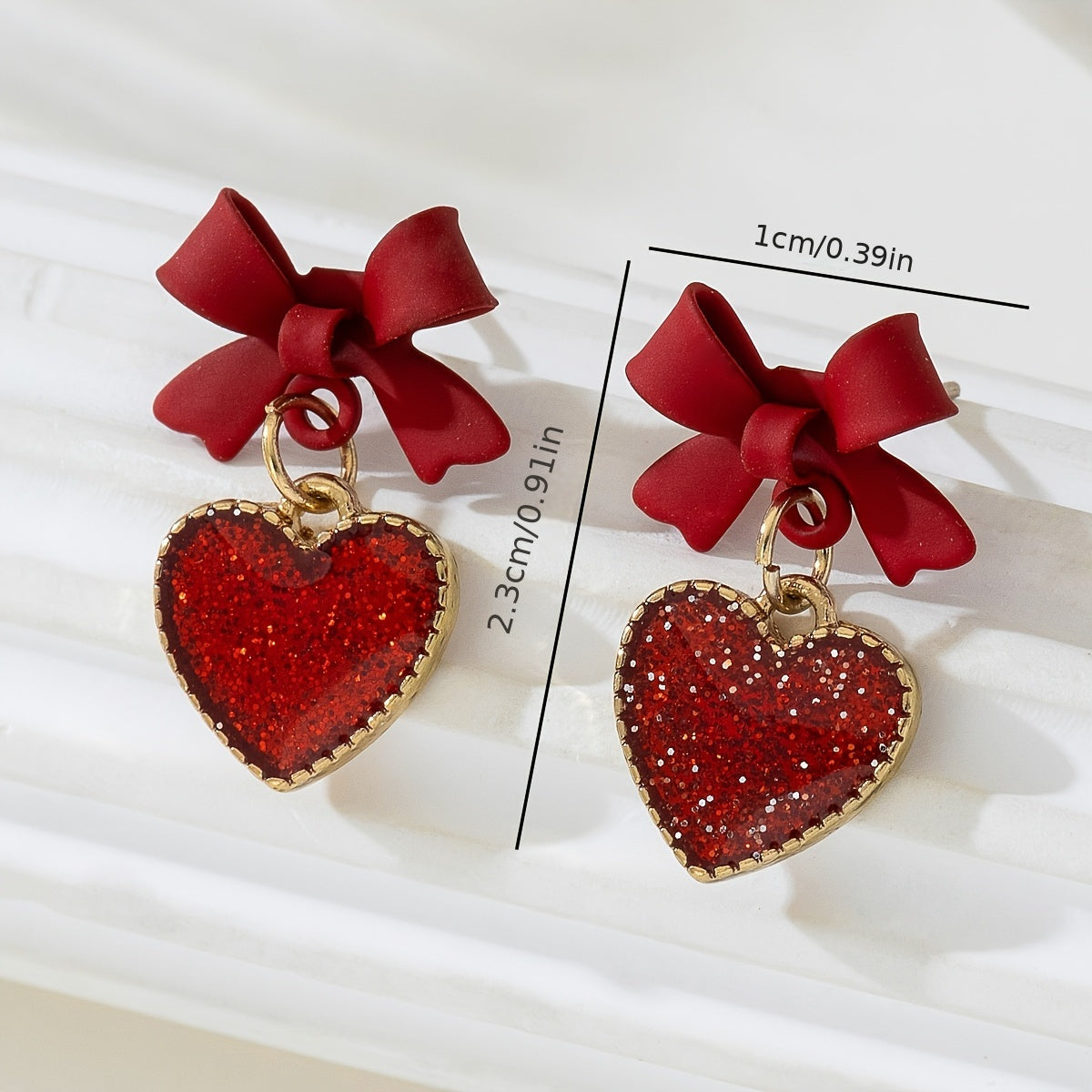 Red Heart Bow Dangle Earrings