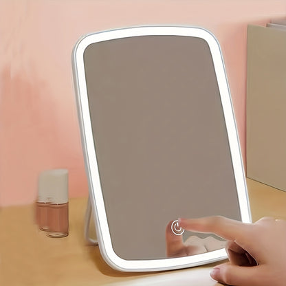 LED Makeup Mirror: Tri-Color Touch Control Dimmable Warm/White/Natural Light, Foldable & Portable Design (Battery Not Included), Long Press to Adjust Brightness – Perfect for Valentine'S Day/Birthday Gift