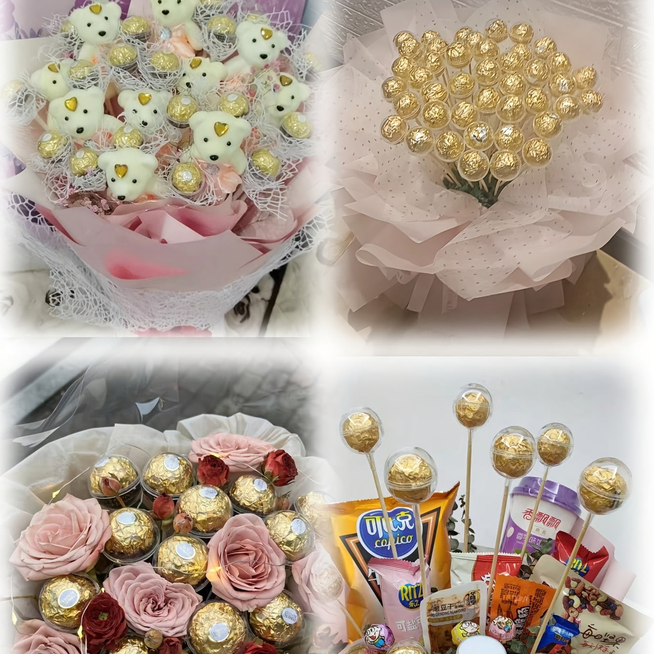 20pcs DIY Candy Chocolate Flower Stand Set, Ferrero Packaging with 10 Transparent Balls and 10 Bamboo Sticks, Suitable for Wedding Graduation Mother's Day Anniversary Party Valentine's Christmas Birthday Bouquet Material Pack