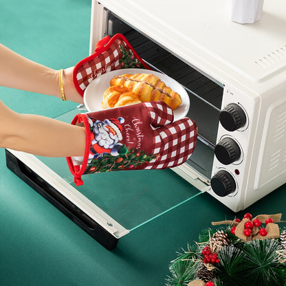 Festive Christmas Oven Mitts - 2 Pieces Set: Perfect for Baking and Cooking - Hand Wash Only - 17cm x 6.69in