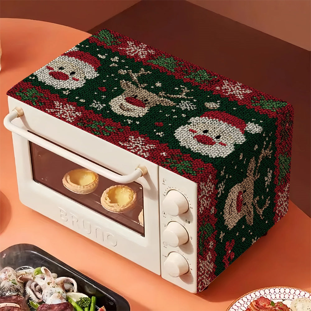 1pc Christmas Oven Mat - Non-Slip Kitchen Appliance liner with Santa, Reindeer, Snowflakes in Green, Red, White, Golden - Heat-Resistant Oven Dust Mat for Microwave, stove - Easy-Clean Holiday Decor (Polyester), Christmas Dec