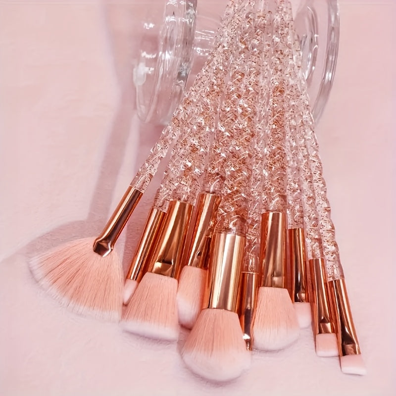10pcs round makeup brush set, nylon bristle, ABS plastic handle, alcohol free, easy to use, basic color, eyeliner, eye shadow, lip brush, Independence Day gift
