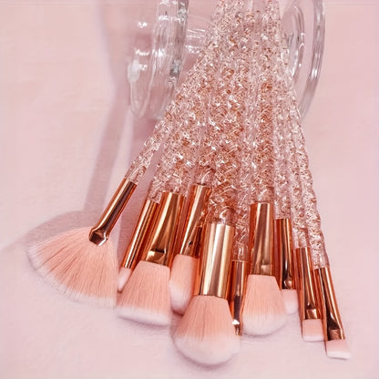 10pcs round makeup brush set, nylon bristle, ABS plastic handle, alcohol free, easy to use, basic color, eyeliner, eye shadow, lip brush, Independence Day gift