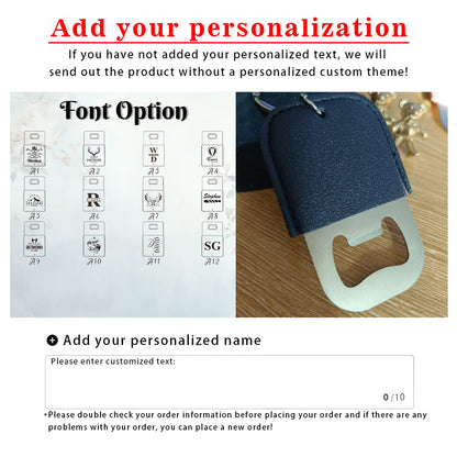 Personalized Bottle Opener Keychain - Custom Logo/Text, Heavy-Duty Synthetic Faux Leather Keyring with Opening Mechanism, Elegant Bottle Opener for Men, Dad, Groomsmen - Birthday, Wedding, Anniversary Gifts - No Electricity N