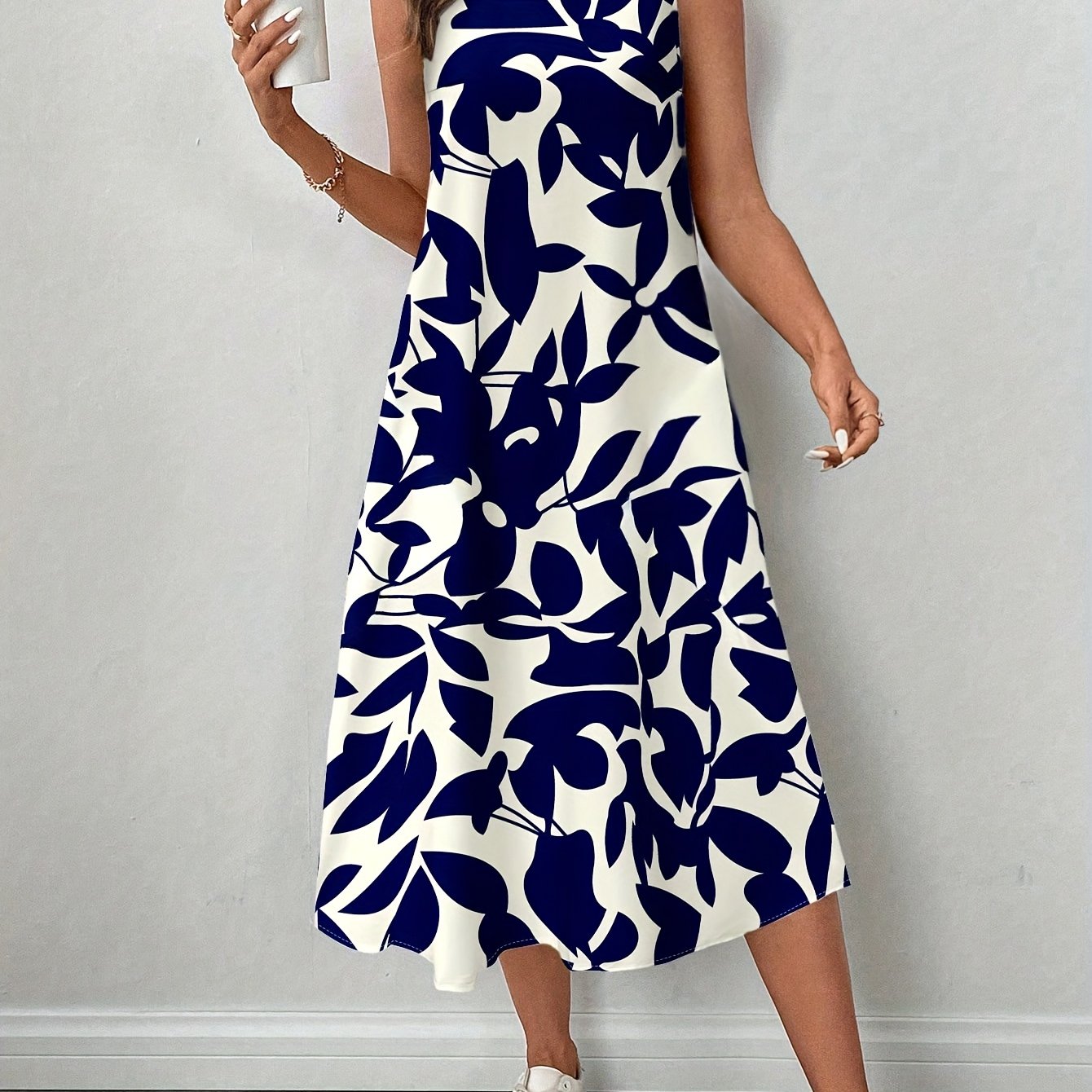 Women'S Elegant Floral Print Sleeveless Dress - Casual Summer Style, Round Neck, Lightweight Polyester, Perfect for Casual Attire, Allseason Dress | Floral Print Dress | Lightweight Dress