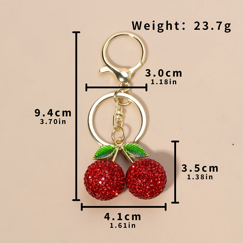 1pc Creative Cute Fruit Rhinestone Cherry Keychain for Women, Alloy Metal, Cartoon Plant Theme, Lobster Clasp, Decorative Car Key Pendant, Birthday Festival Gift, Key Accessories