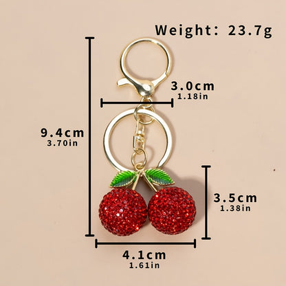 1pc Creative Cute Fruit Rhinestone Cherry Keychain for Women, Alloy Metal, Cartoon Plant Theme, Lobster Clasp, Decorative Car Key Pendant, Birthday Festival Gift, Key Accessories