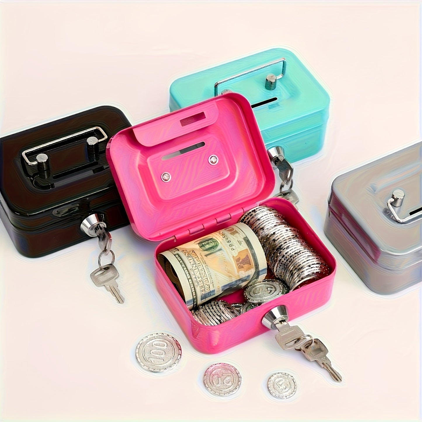 [Two Colors Optional]1pc Metal Key Lock Storage Box, Money Box, Adult Safe, Coin Safe, Adult Safe, Safe, Cash Register 4.5 * 3.8 * 2.3 Inches / 11.5 * 9.9 * 5.8 Cm