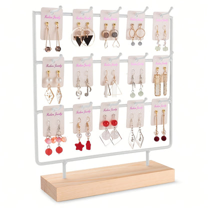 1pc Elegant Wooden Earring Display Stand with Metal Frame - Rectangular, Lacquered Finish, Perfect for Selling or Organizing Jewelry, Jewelry Display | Modern Earring Rack | Durable Jewelry Stand, Jewelry Display Rack, Jewelr