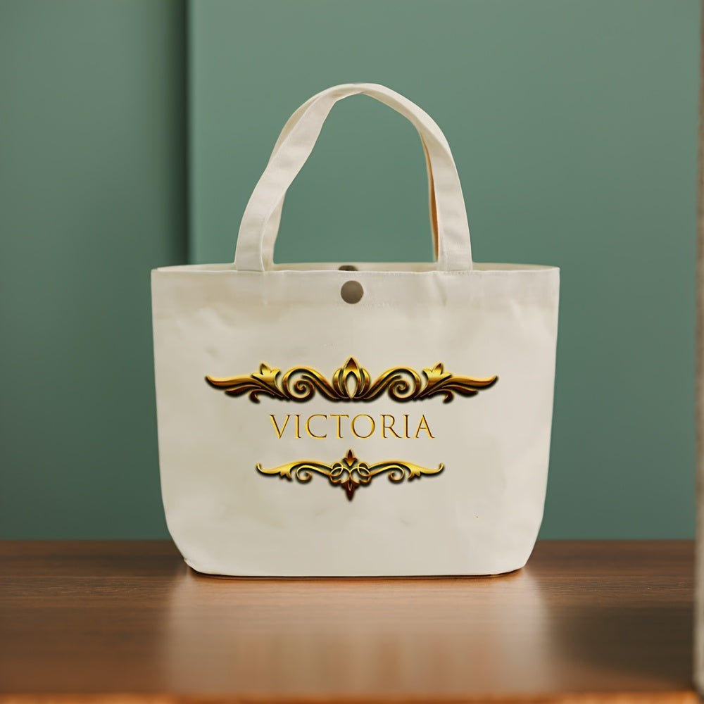 Customizable Canvas Tote Bag for Women - Personalized Mini Handbag with Button Closure, Black with Red Text, Perfect for Work, Commute, Shopping & Parties, Mini Purse