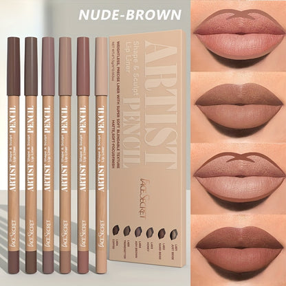 6pcs Velvet Matte Lip Liner Pencils Set | Long-Lasting & Non-Drying | Perfect for Lining & Filling Lips | Versatile Shades for All Skin Types | Includes Berry, Brown, Pink, Purple, Red Tones