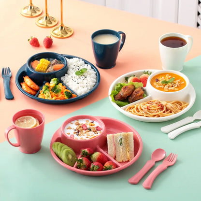 Round Dinner Divided Plates Plastic 4 Grids Compartment Serving Tray Japanese-style Fall-resistant Breakfast Plate Fat Loss
