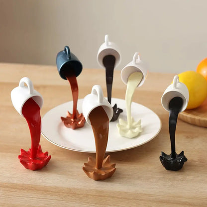 Creative Coffee Cup Design Gift For Coffee Lover Kitchen Decor Sculpture Floating Coffee Cup Pouring Liquid Coffee Mug
