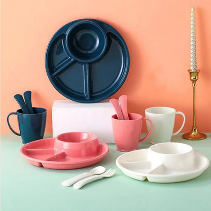 Round Dinner Divided Plates Plastic 4 Grids Compartment Serving Tray Japanese-style Fall-resistant Breakfast Plate Fat Loss