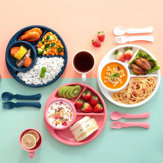 Round Dinner Divided Plates Plastic 4 Grids Compartment Serving Tray Japanese-style Fall-resistant Breakfast Plate Fat Loss