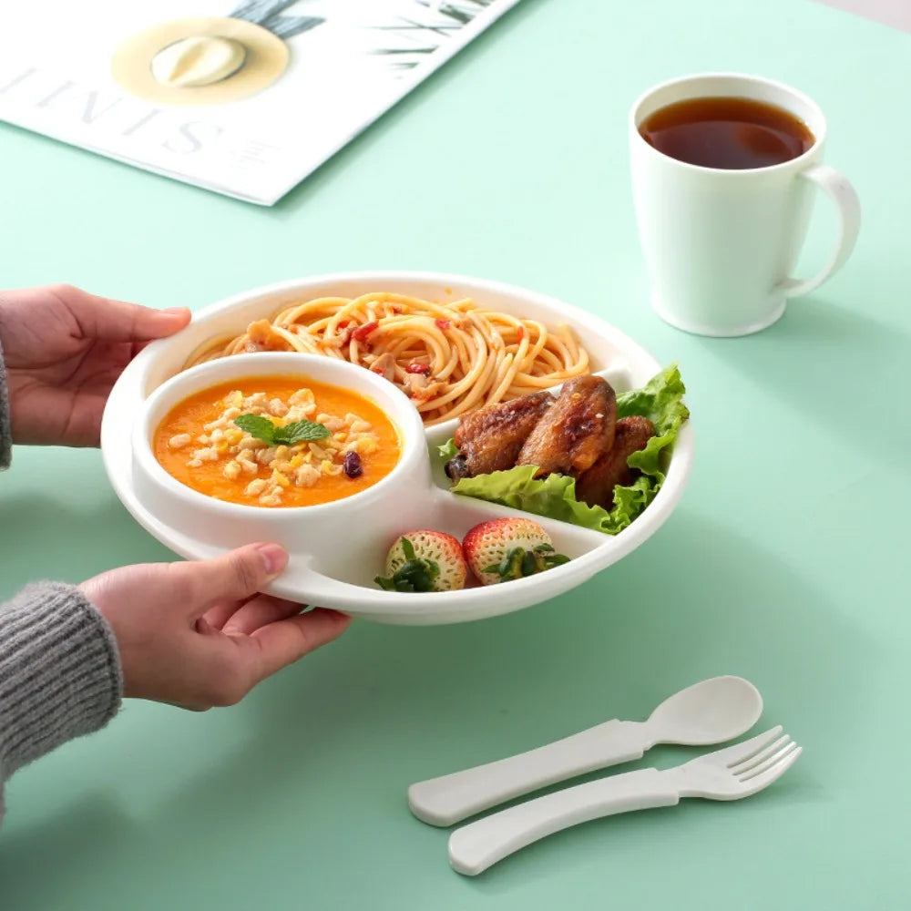 Round Dinner Divided Plates Plastic 4 Grids Compartment Serving Tray Japanese-style Fall-resistant Breakfast Plate Fat Loss