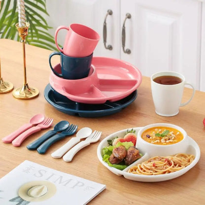 Round Dinner Divided Plates Plastic 4 Grids Compartment Serving Tray Japanese-style Fall-resistant Breakfast Plate Fat Loss