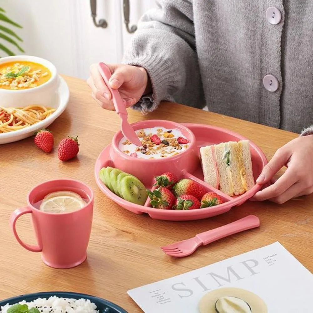 Round Dinner Divided Plates Plastic 4 Grids Compartment Serving Tray Japanese-style Fall-resistant Breakfast Plate Fat Loss