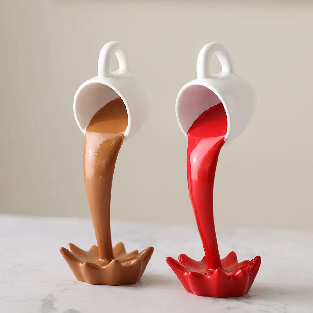 Creative Coffee Cup Design Gift For Coffee Lover Kitchen Decor Sculpture Floating Coffee Cup Pouring Liquid Coffee Mug