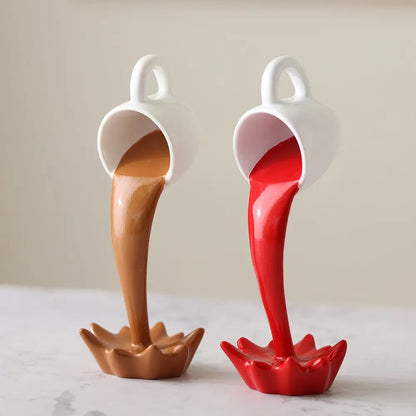 Creative Coffee Cup Design Gift For Coffee Lover Kitchen Decor Sculpture Floating Coffee Cup Pouring Liquid Coffee Mug