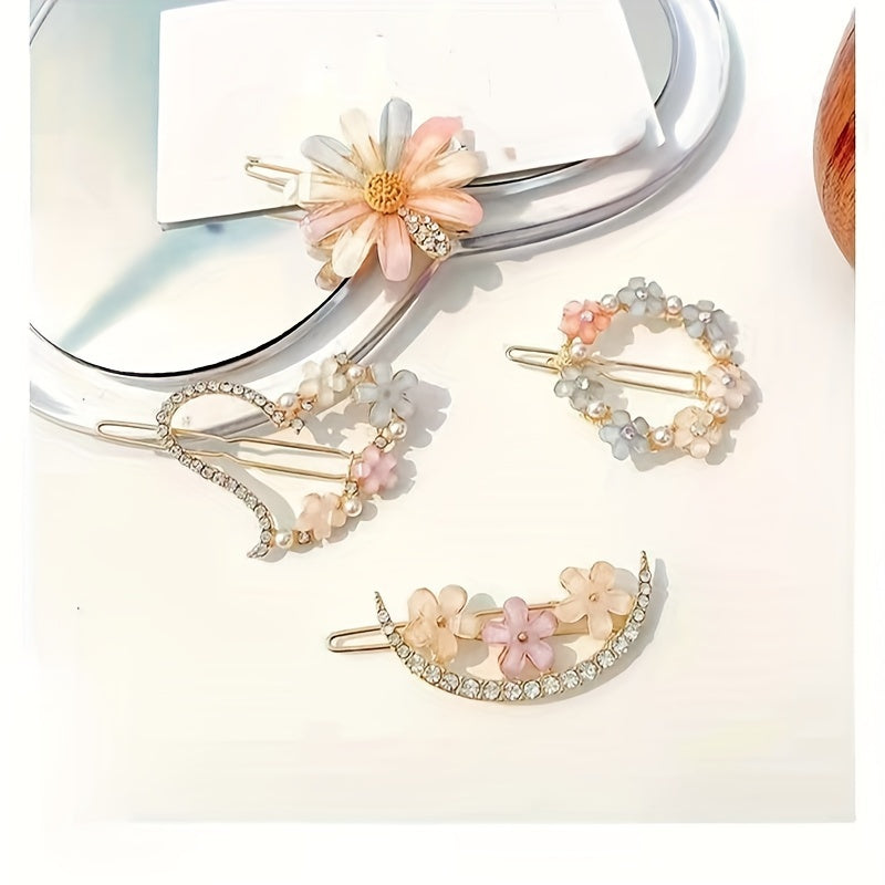 4pcs Fresh Petal Hair Clips, Flower Hairpins, Trendy Korean Style Side Clips, Hair Accessories for s, Barrette Clips