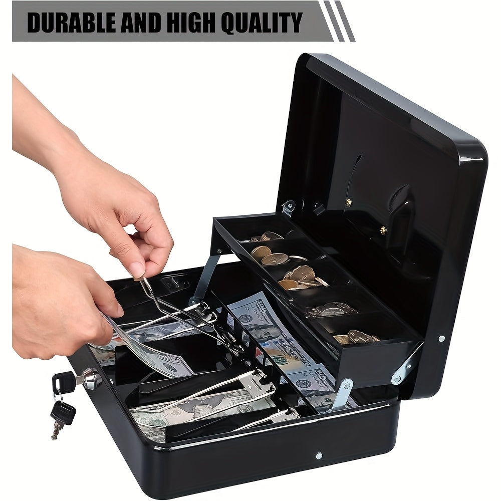 Lockable Cash Box with Coin Tray, Durable Metal Money Box with Key Lock for Bills And Change Portable Organizer for Markets, Events, Vendors And Fundraisers