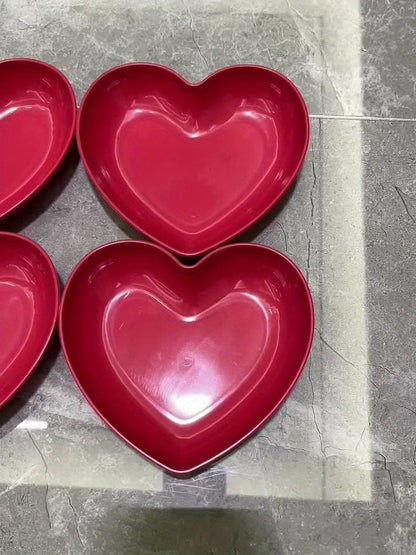 6pcs Plastic Heart-Shaped Serving Plate Set Red Love Theme Fruit, Snack and Candy Plate, for Valentine'S Day, Wedding, Banquet and Special Occasions