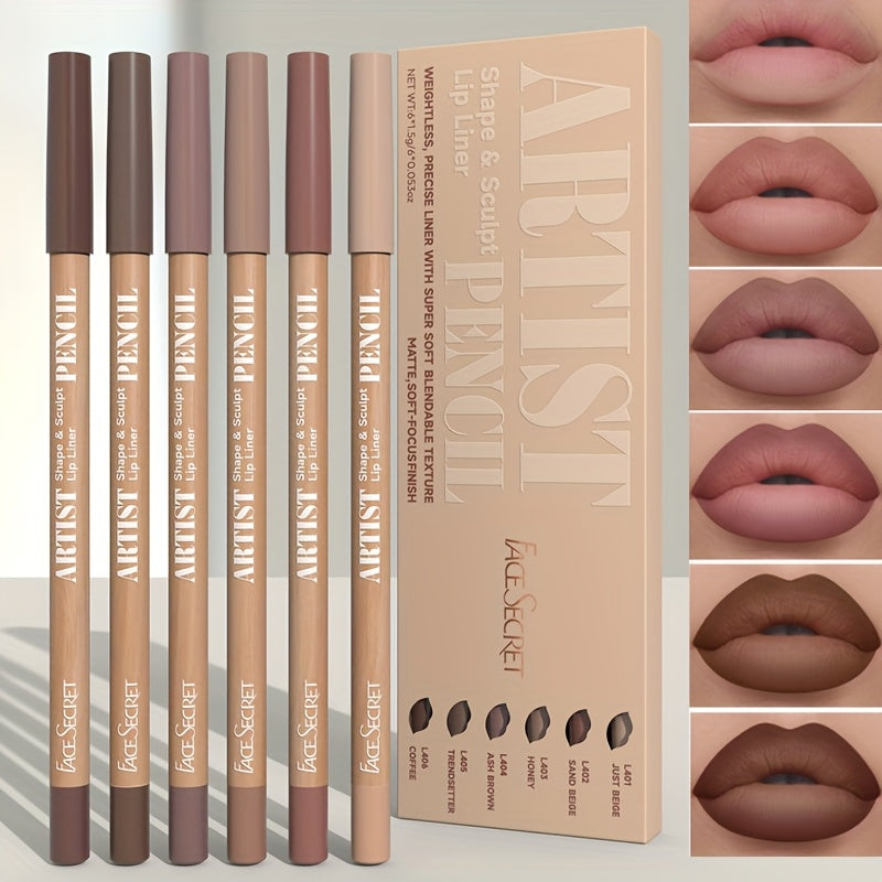 6pcs Velvet Matte Lip Liner Pencils Set | Long-Lasting & Non-Drying | Perfect for Lining & Filling Lips | Versatile Shades for All Skin Types | Includes Berry, Brown, Pink, Purple, Red Tones