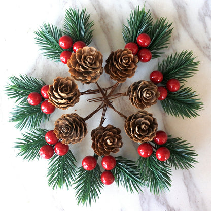 11pcs Artificial Pine Cones and Red Berries Set - Christmas Tree Toppers, Holiday Decorations, Craft Projects, Festive Home Decor, Christmas Decorations, Christmas Decor, Christmas Home Decor, Artificial Flowers