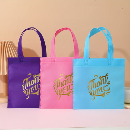 10pcs Thank You Gift Bags - Reusable Non-Woven Tote Bags with Rainbow Colors & Golden Glitter "Thank You" Design, Sturdy Handles for Birthdays, Weddings, Holidays, Small Business Gifts, Small Gift Bags, Event Favor Bags, Eleg