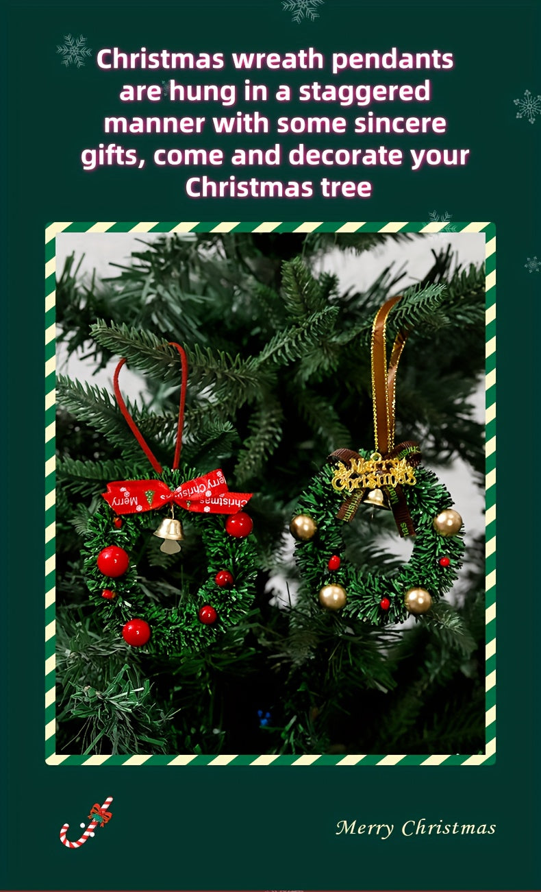 3pcs, 5pcs Random Styles Christmas Tree Decorative Window Display Pendants, Mini Wreath Ornaments, Handmade Mini Garland Hanging Decorations, Festive Car Bell Set for Holiday Atmosphere – Perfect for Christmas, Parties & Ne