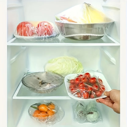 100pcs Reusable Elastic Food Storage Covers - Transparent, Stretchable Plastic Bowl & Plate Sealing Film, Odorless, Alternative to Aluminum Foil & Deli Meat Covers, Food Contact Saf