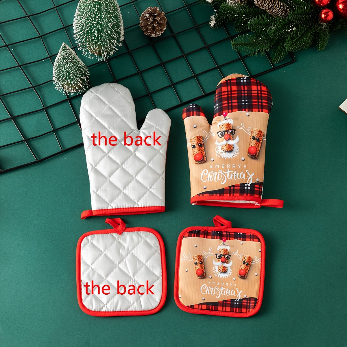 Festive Christmas Oven Mitts - 2 Pieces Set: Perfect for Baking and Cooking - Hand Wash Only - 17cm x 6.69in