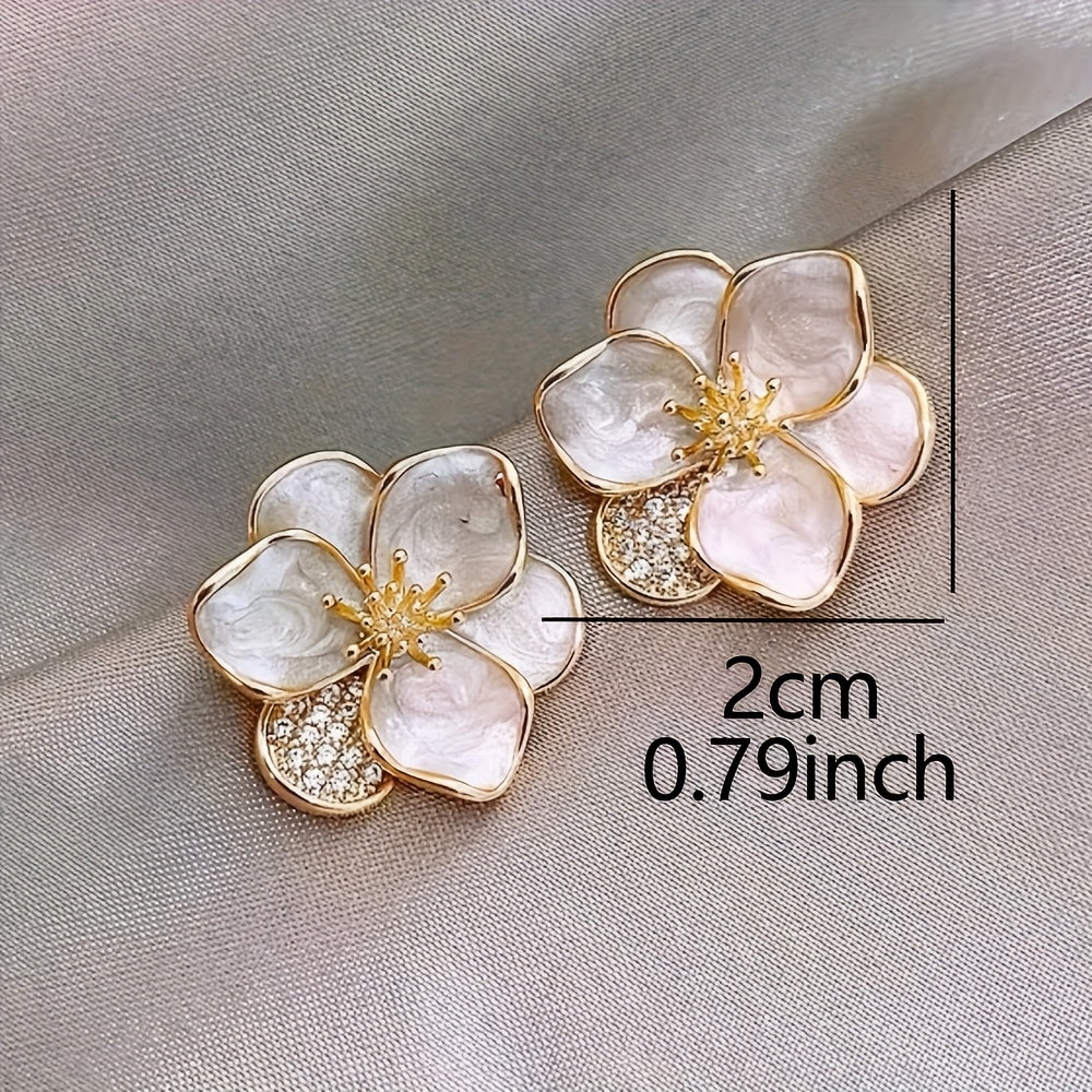 Stud Earrings Zinc Alloy with Rhinestone Accents, Versatile White Petal Design