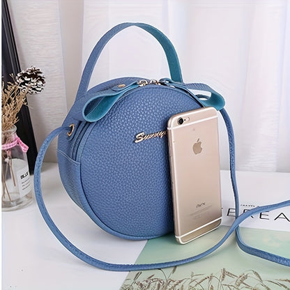 Women's Small Round Handbag - Detachable Crossbody/Handbag with Golden-Tone