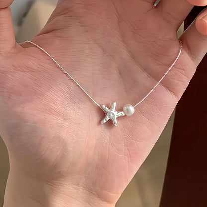 1pc Simple Starfish Necklace for Women, Unique Design Sense, Versatile and Exquisite Star Accessory