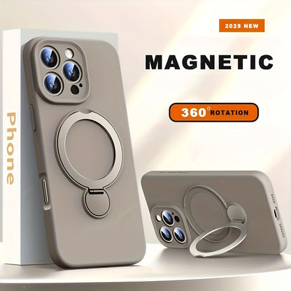 Luxury Multicolor Liquid Matte Stand Phone Case for iPhone 16 15 14 13 Pro Max Magnetic Wireless Charging 360°Rotating Desktop Bracket 16ProMax Cases Shockproof Back Cover