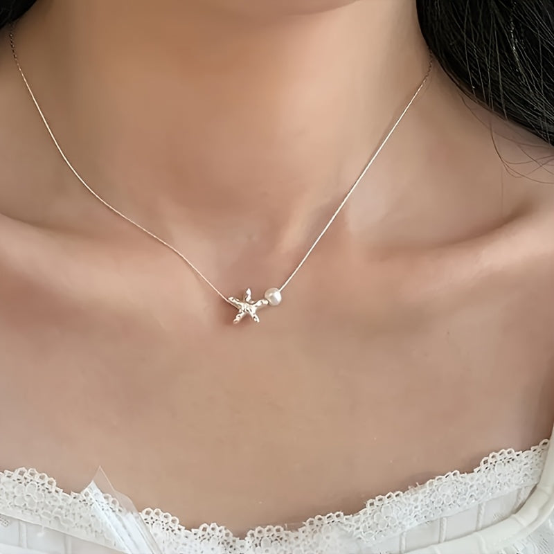 1pc Simple Starfish Necklace for Women, Unique Design Sense, Versatile and Exquisite Star Accessory