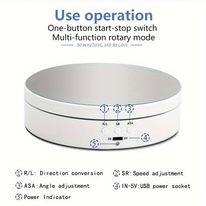 Electric Rotating Display Stand Turntable with Mirror Top, USB Powered, 5V Operating Voltage, 3 Speeds, Jewelry Display Holder, 6.6lbs Capacity