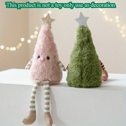 Cute Plush Christmas Tree Figurine Pendant with Stars & Striped Socks - Pink, White Green Fabric Holiday Decor for Home Living Room Windows No Electricity Needed Perfect for Xmas New Year Winter Tailgate Parties Halloween Fal