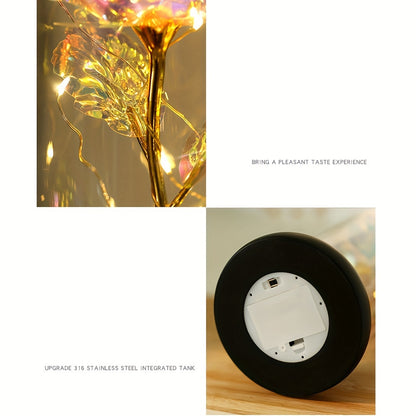 LED Lighted Golden Foil Flower with Bear, Plastic 3D Rose Gift Set, Battery Operated, Home & Kitchen Decor, Perfect for Valentine's Day & General Holidays, No Batteries Included