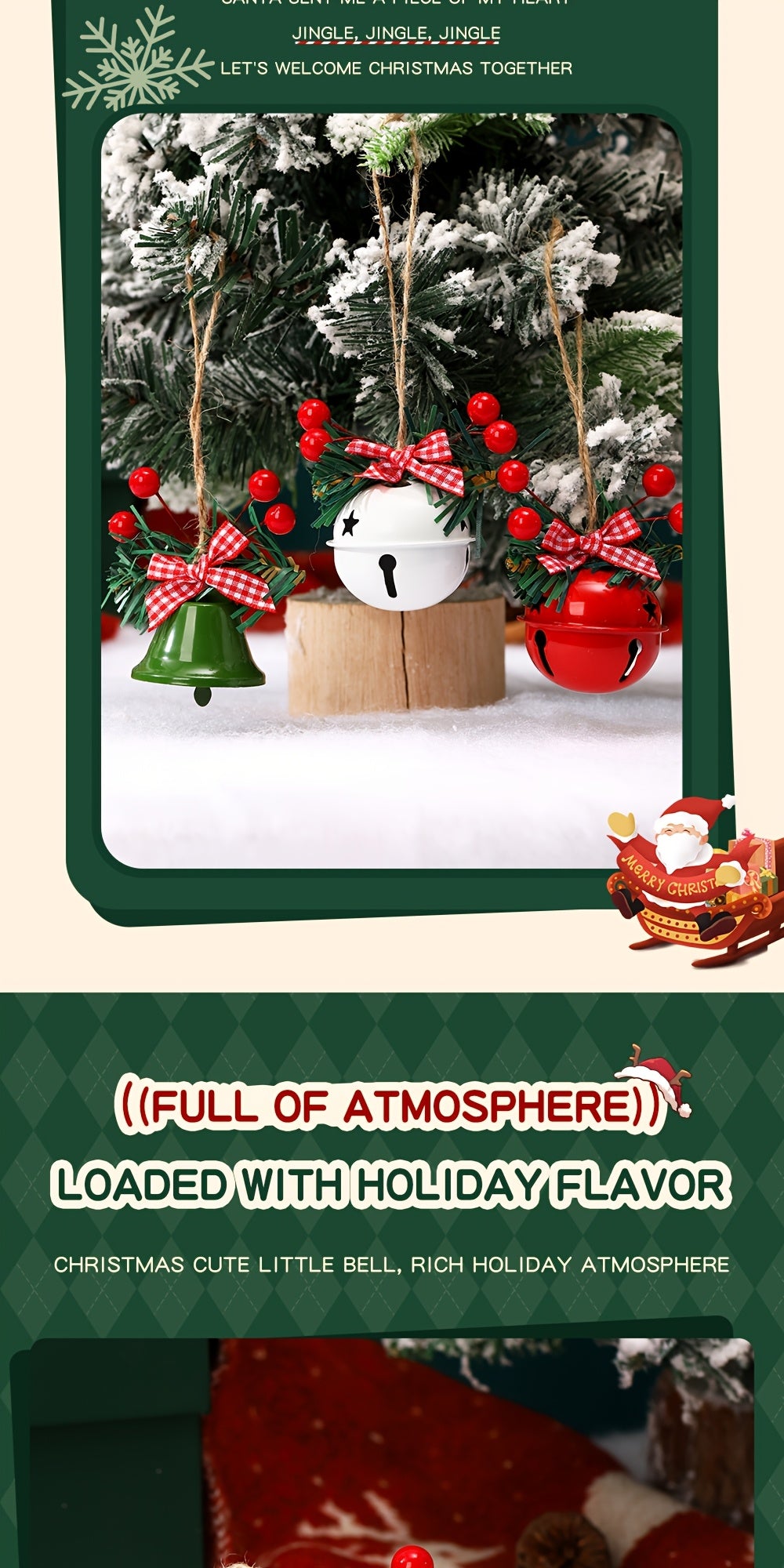 1 Set Christmas Jingle Bell Ornaments, Metal Hanging Decorations with Red Berries and Plaid Bows, Holiday Tree and Wreath Accents, No Electricity Required, Festive Wall and Door Decor