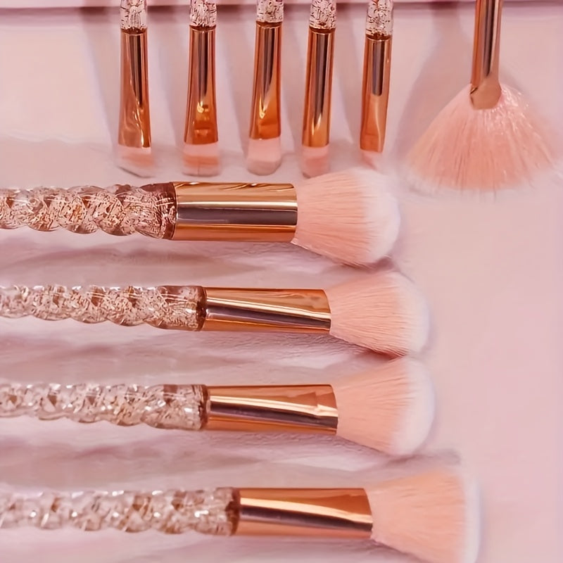 10pcs round makeup brush set, nylon bristle, ABS plastic handle, alcohol free, easy to use, basic color, eyeliner, eye shadow, lip brush, Independence Day gift