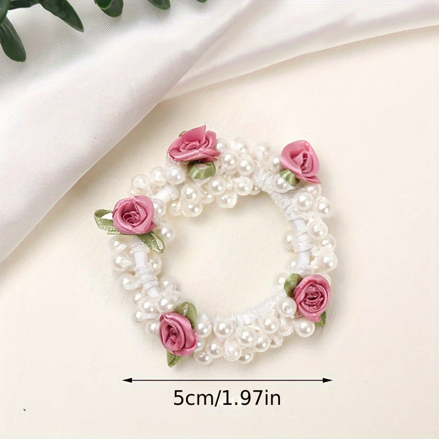 2pcs Elegant White Floral & Pearl Hair Accessories - Pink Rose Adorned, Perfect for Daily Wear, Weddings & Flower Girls, Spring/Summer Collection, Wedding Hair Accessories
