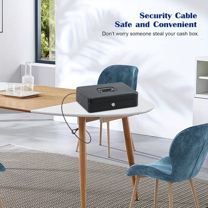 Lockable Cash Box with Coin Tray, Durable Metal Money Box with Key Lock for Bills And Change Portable Organizer for Markets, Events, Vendors And Fundraisers