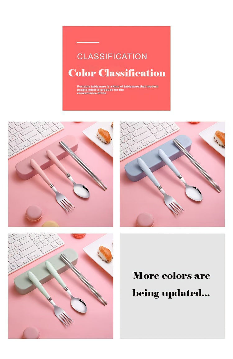 Stainless Steel Cutlery Set with Portable Storage Box - Durable Polished Finish, Includes Spoon, Fork, and Chopsticks, Ideal for Camping and Everyday Use, Camping Essentials|Sleek Cutlery Set|Durable Cutlery, Camping Utensils