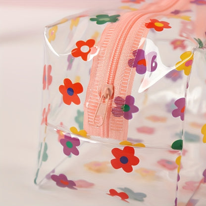Large Capacity Transparent PVC Cosmetic Organizer & Travel Makeup Case with Zipper Closure - Heavy-Duty Clear Makeup Bag with Pastel Floral & Multicolor Patterns (, Yellow, , Green, Purple, Orange, White) - Design, Durable &